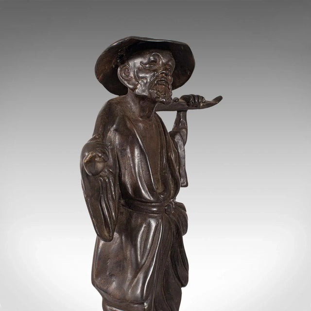 Late 19th Century Tall Antique Decorative Chinese Bronze Water Carrier Statue For Sale - Image 11 of 13
