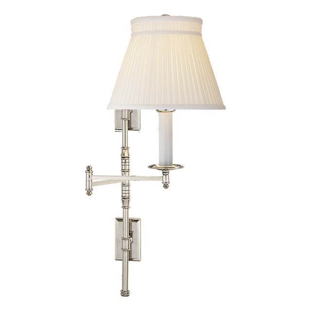 Chapman & Myers for Visual Comfort Signature Dorchester Double Backplate Swing Arm in Polished Nickel with Silk Crown Shade For Sale