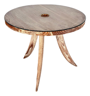 French Bleached Oak Side Table with Glass Top and Brass Detail, 1940s