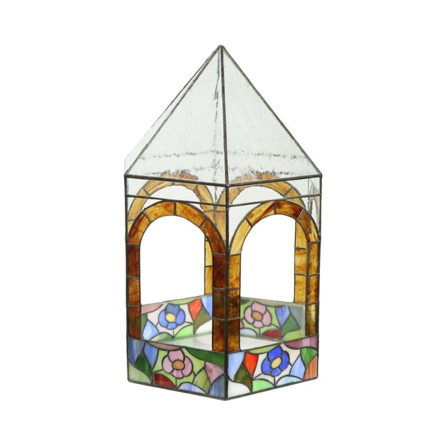 Glass Stained Glass Gazebo Candle Holder in Colored Glass, 1990s For Sale - Image 7 of 18