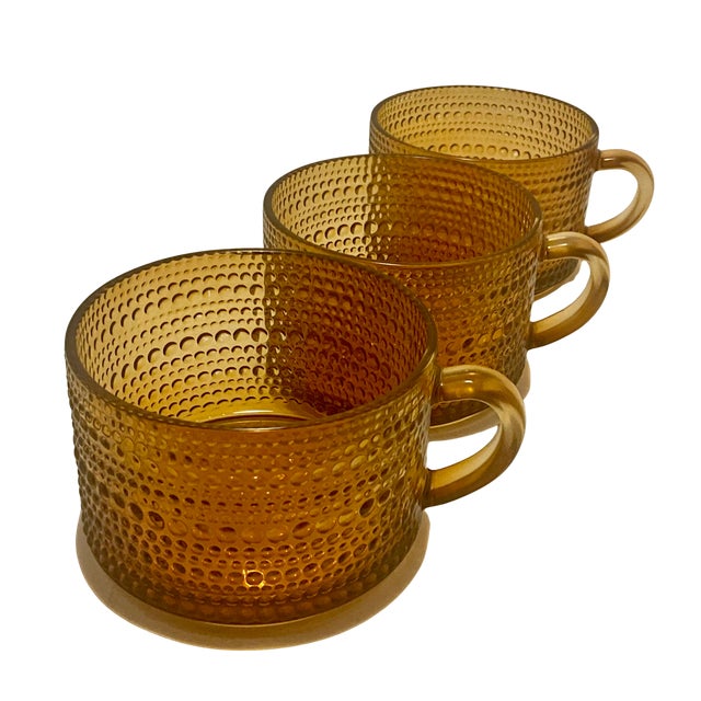 Glass Iittala Kastehelmi Amber Glass Coffee Cups Set of 3 | Oiva Toikka Scandinavian Design For Sale - Image 7 of 11