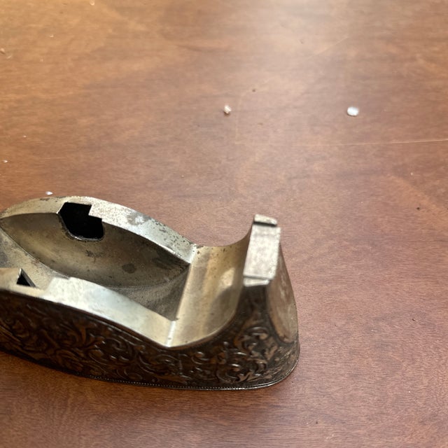 1970s Small Silver Etched Tape Dispenser With Floral Details For Sale - Image 4 of 10