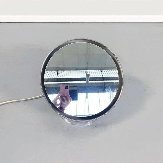 Glass Mid-Century Italian Steel and Plastic Half Spherical Table Lamp & Mirror, 1970s For Sale - Image 7 of 14