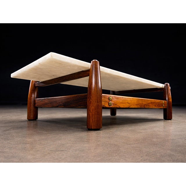 Architectural Brazilian Modern Coffee Table in Rosewood and Marble, Cimo, 1950s For Sale - Image 11 of 13