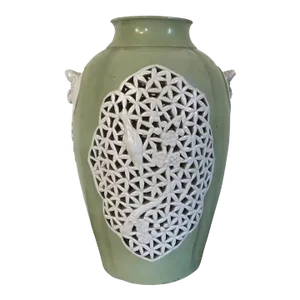 Antique Art Deco Period Chinese Export Celadon Porcelain Vase