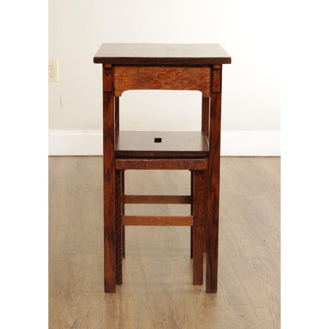 Antique Arts & Crafts Mission Oak Telephone Table with Stool A Pair