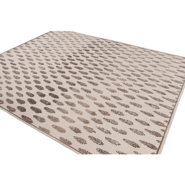 Rug & Kilim Rug & Kilim’s Modern Block Print Rug in White with Mauve Floral Patterns - 9x12 For Sale - Image 4 of 7