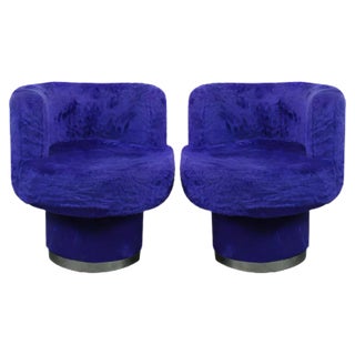 Set of Lounge Chairs in Plush Upholstery with Silver Ring, 1970s For Sale