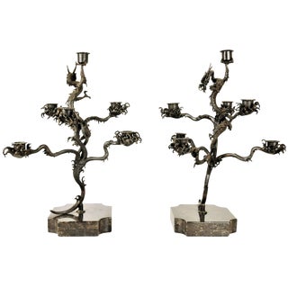 Pair of Japanese Patinated Bronze Candelabras, 18th Century For Sale