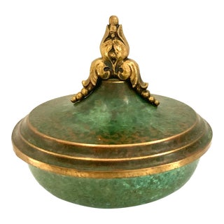 Swedish Art Deco Verdigris Bronze Enamel Lidded Dish Bowl by Carl Sorensen Circa 1930s For Sale