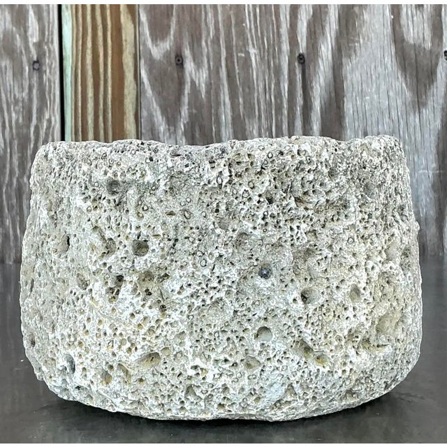 Vintage Boho Cast Cement Crater Planter For Sale In West Palm - Image 6 of 12