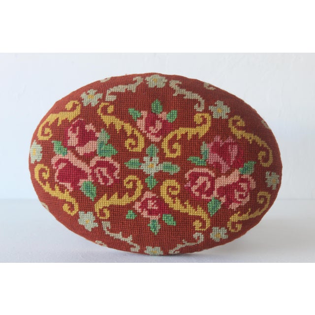 Vintage Mid-Century Turned Wood Legs Needlepoint Footstool Ottoman For Sale - Image 10 of 10