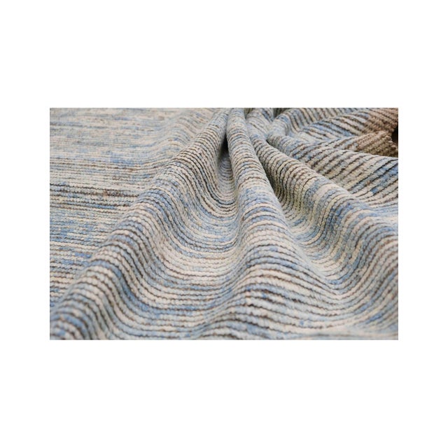 Blue Modern Hand Knotted Wool Rug For Sale - Image 4 of 7