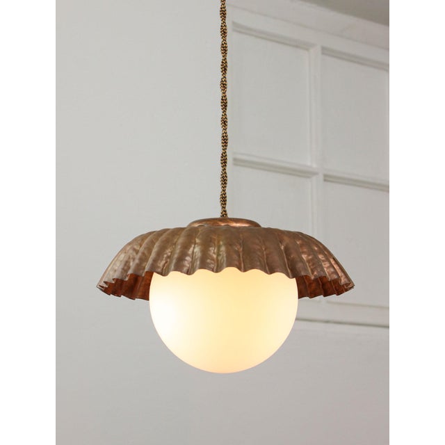 Mid-Century Modern Mid-Century Italian Copper and Opaline Pendant Lamp For Sale - Image 3 of 18