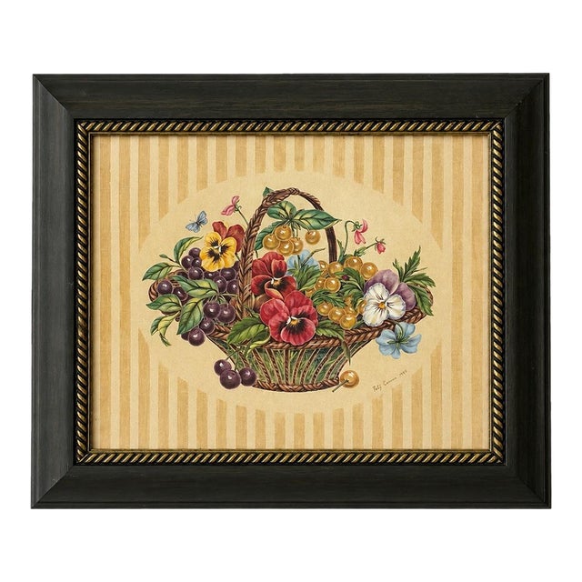 Patsy Craven 1993 Fruit & Floral Still Life Print in Magnolia England Frame For Sale