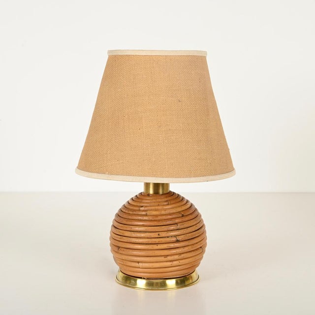 Franco Albini Mid-Century Modern Table Lamps in Rattan and Brass from Vivai Del Sud, Italy, 1970, Set of 2 For Sale - Image 4 of 14