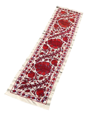 Art Deco Suzani Handmade Red Clove Crochet Table Runner