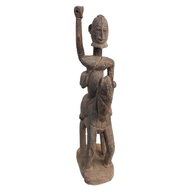 Lg Old African Dogon Hand Carved Wood Horseman Mali 30" H For Sale - Image 4 of 8