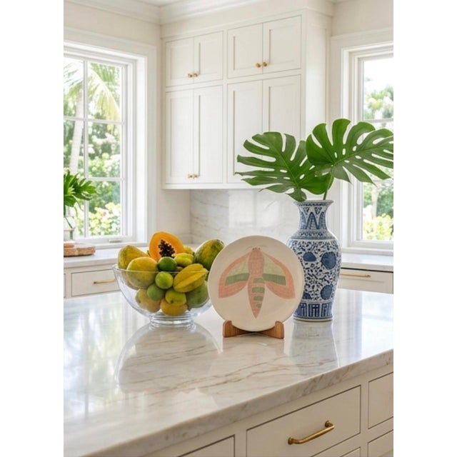 Ceramic Vintage Hand-Painted Ceramic Moth Decorative Charger Plate For Sale - Image 7 of 12