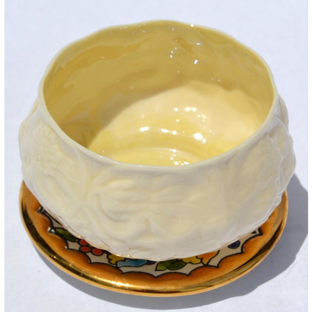 Folk Art Vintage Handmade Spanish Coaster 3.75 Inch 24k Gold Exotic Bird Floral Design Majolica For Sale - Image 3 of 12