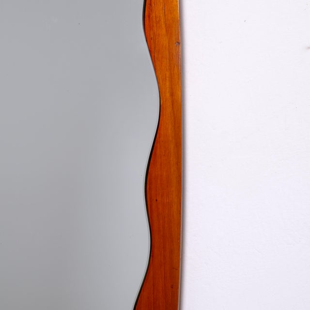Italian Oval and Convex Teak Mirror, 1950s For Sale - Image 4 of 9