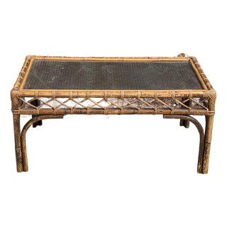 Rattan Cane Bamboo Coffee Table 1960s Tortoise Style For Sale