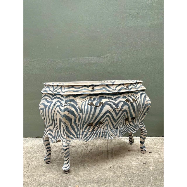 Vintage Hand Painted Zebra Bombe Chest For Sale - Image 4 of 18