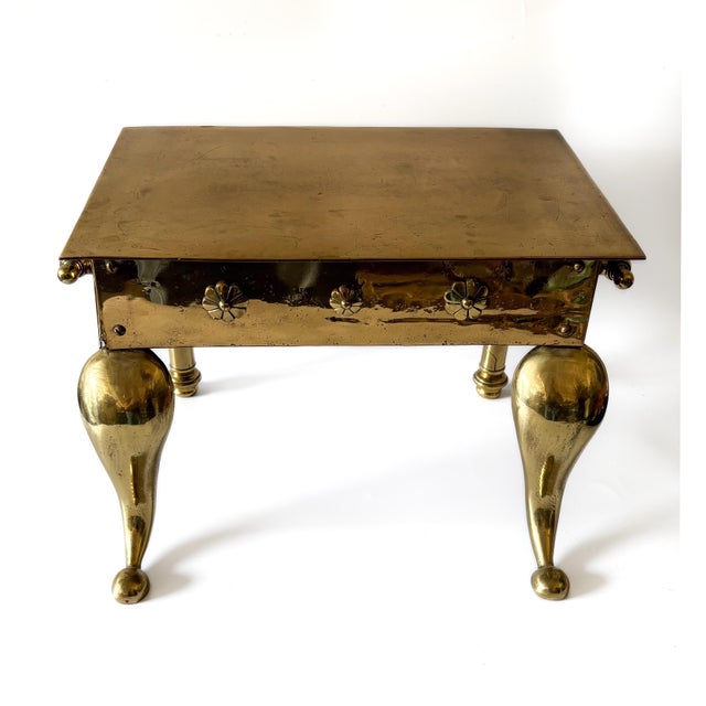 Antique English petite footman stool dating to the late 18th or early 19th century, featuring a hand-worked copper body...