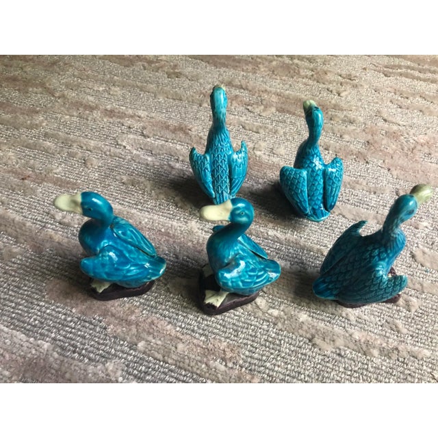 Ceramic Chinese Porcelain Turquoise Ducks, Set of Eight For Sale - Image 7 of 11