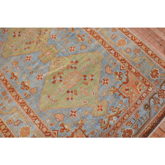 Blue Early 20th Century Zabihi Collection Persian Apple Green Sky Blue Accent Size Rug - 4'9" x 7' For Sale - Image 8 of 9