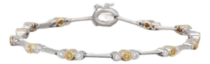 0.68ctw White Yellow Diamond Bracelet 18k White Yellow Gold 7.5" Bar Chain