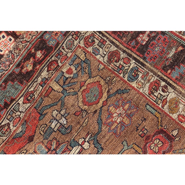Square Antique Persian Bidjar Rug With Floral Motifs in Brown, Tan, & Green.4'6"x4'11" For Sale - Image 10 of 10
