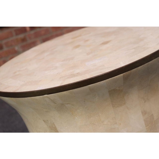 Vintage Maitland Smith Drum Accent Table in Tessellated Stone With Brass Inlay For Sale - Image 10 of 12