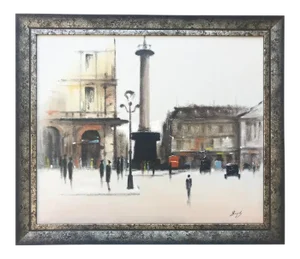 Vintage Mid Century Modern Painting European City Scene Town Center by Boyd C.1950