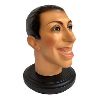 French Fernandel Sculptural Head with Glass Eyes, 1930s For Sale