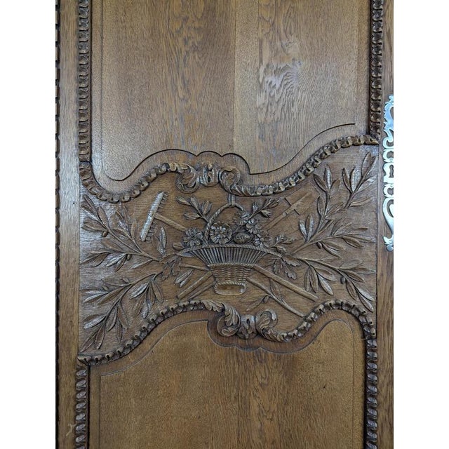 19th Century Norman Wardrobe in Carved Oak with Floral Basket Motif For Sale - Image 6 of 9
