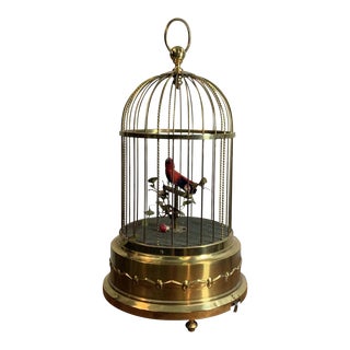 1930s Vintage German Song Bird in Brass Cage Automaton For Sale