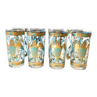 MCM Georges Briard Teal and 22k Gold Cocktail Glasses - Set of 8 For Sale