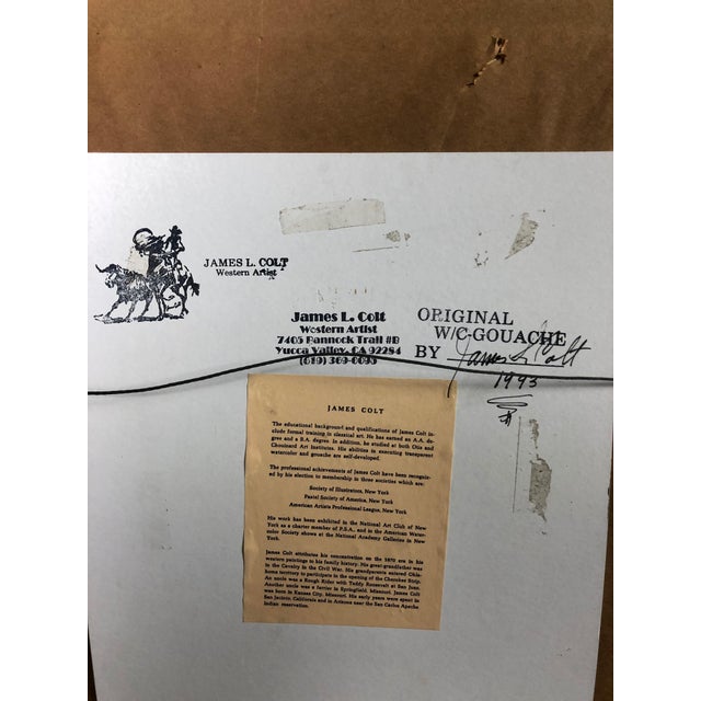 Western artist James Lee Colt (1922-2005) California Original signed gouache watercolor painting featuring western scene....