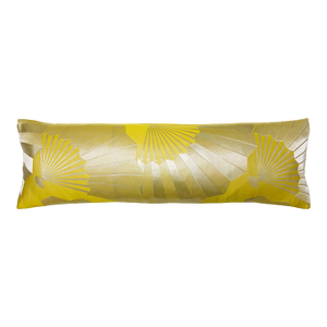 1970s Hollywood Regency Long Lumbar Pillow Chartreuse Gold Fans