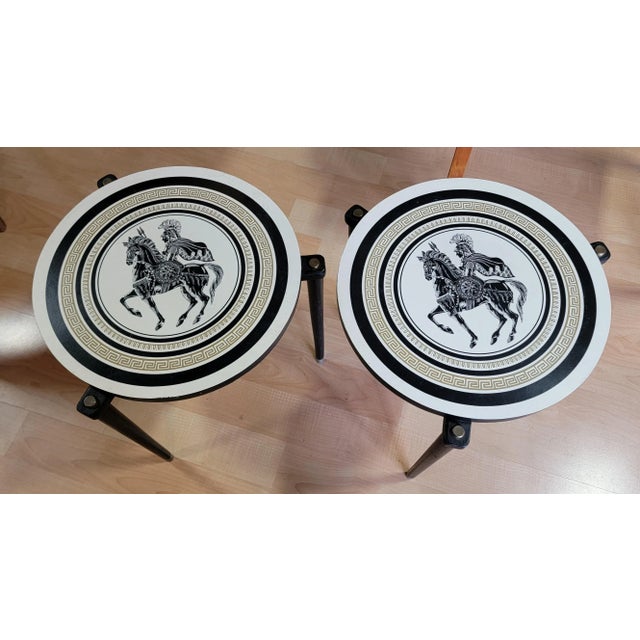 Pair Greek Motif Mid-Century Modern End Tables in the Manner of Piero Fornasetti For Sale - Image 4 of 8
