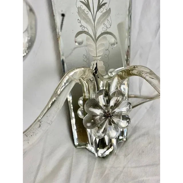 Vintage 1920 Etched Carved Mirror Sconces - Pair For Sale In West Palm - Image 6 of 12