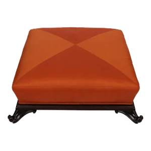 Frances Elkins Footed Turkish Ottoman in Orange Silk Upholstery