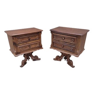Antique American Empire Carved Walnut 2 Drawer Pedestal Base Side Chests - Pair For Sale