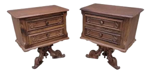 Antique American Empire Carved Walnut 2 Drawer Pedestal Base Side Chests/Tables - Pair
