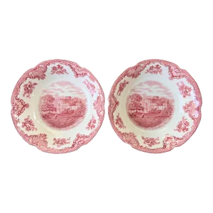 English Johnson Bros Old British Castle Red Transferware Bowls- a Pair
