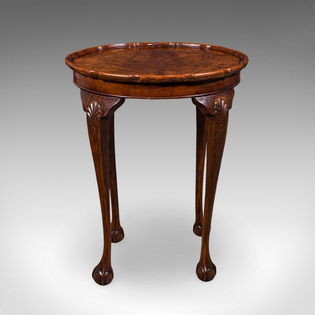 Antique Oval Side Table, English, Burr Walnut, Lamp, Wine, Pie Crust, Edwardian For Sale - Image 4 of 12