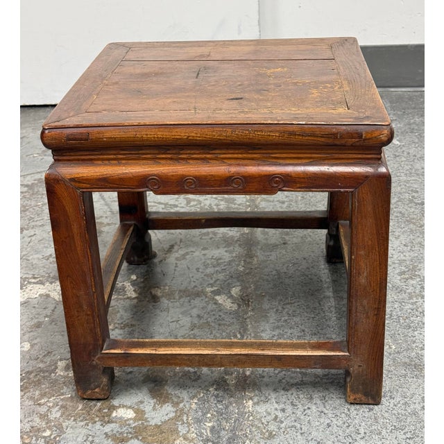 Design Plus Gallery presents an Antique Chinese Square Side Table. Constructed from solid wood with an inset plank...