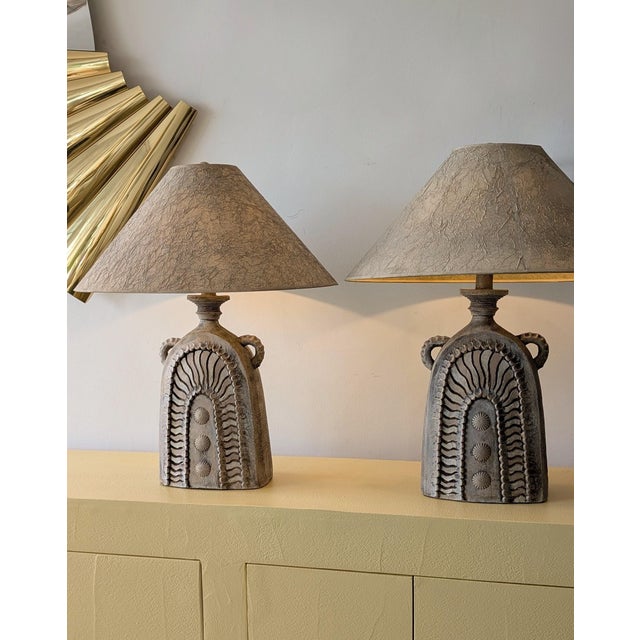 Mid-Century Brutalist Pottery Lamps from Vanguard, USA, 1970s, Set of 2 For Sale - Image 4 of 13