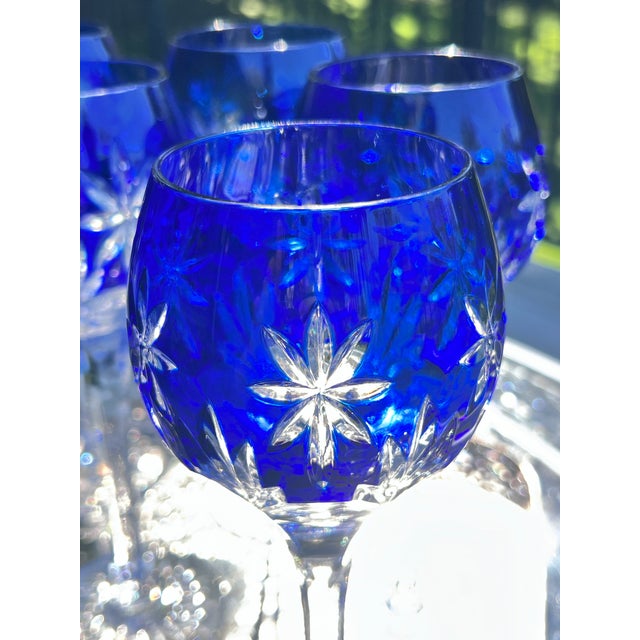 Glass Vintage Set of 9 Horst Belda Germany Sapphire Cut-to-Clear Wine Hocks With Matching Decanter - 10 pcs For Sale - Image 7 of 12